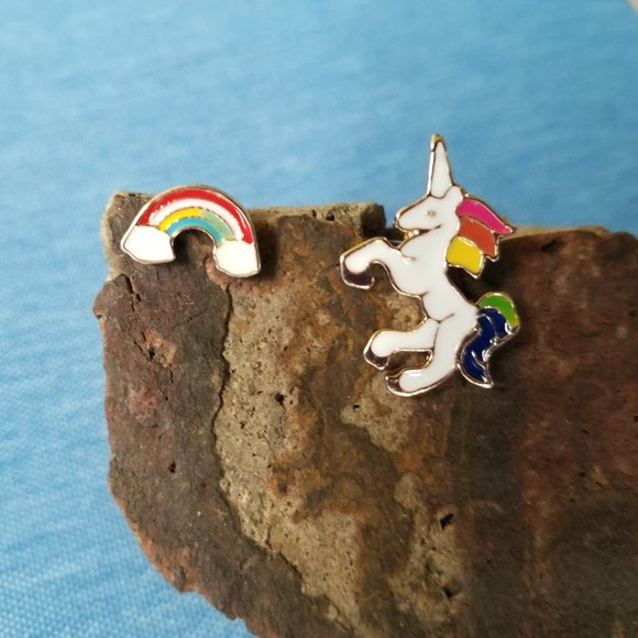 Unicorn & Rainbow Stud Earrings - NWOT - Picture 2 of 4